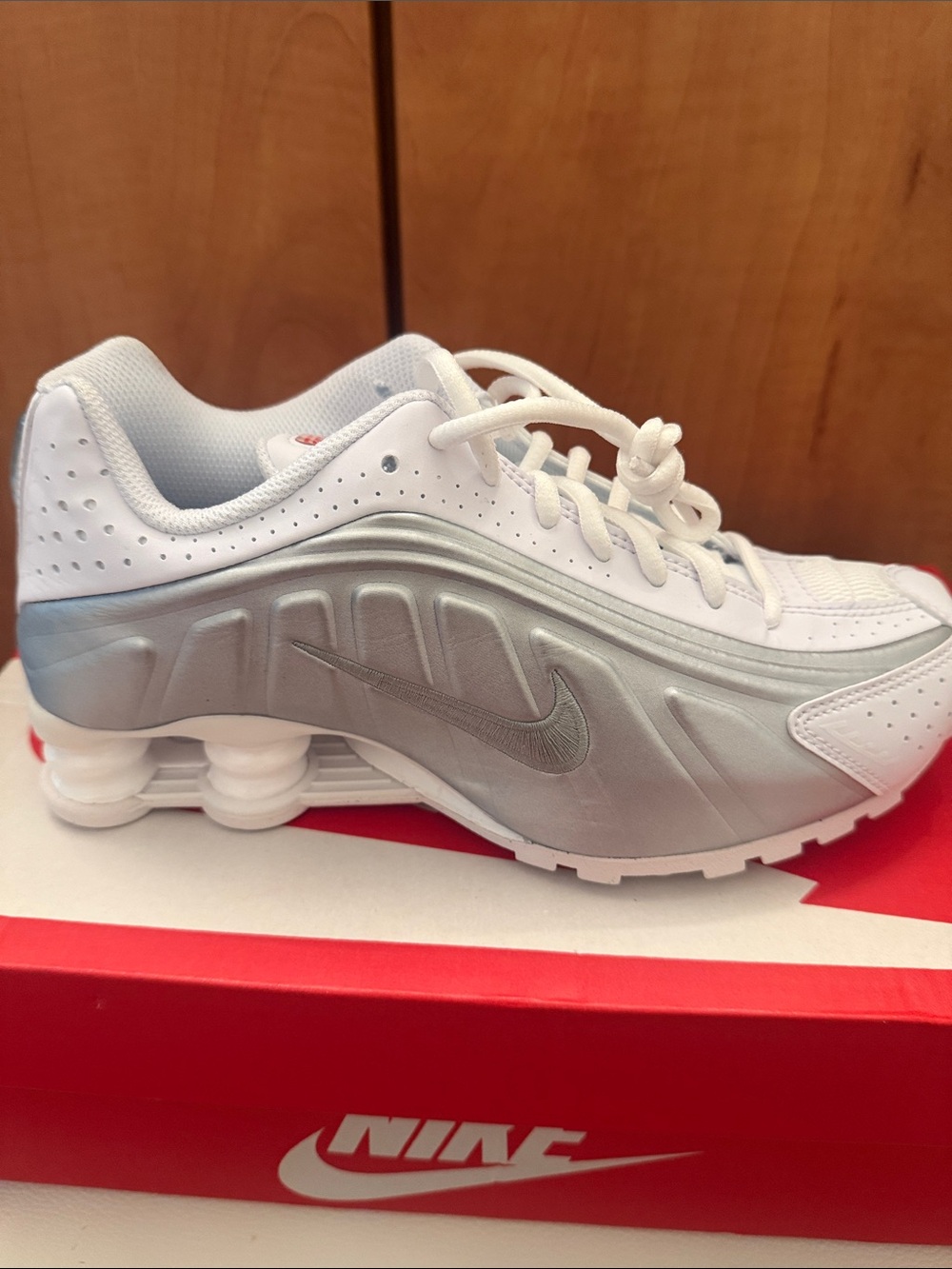 Nike White & Silver Women's Shox Sneakers